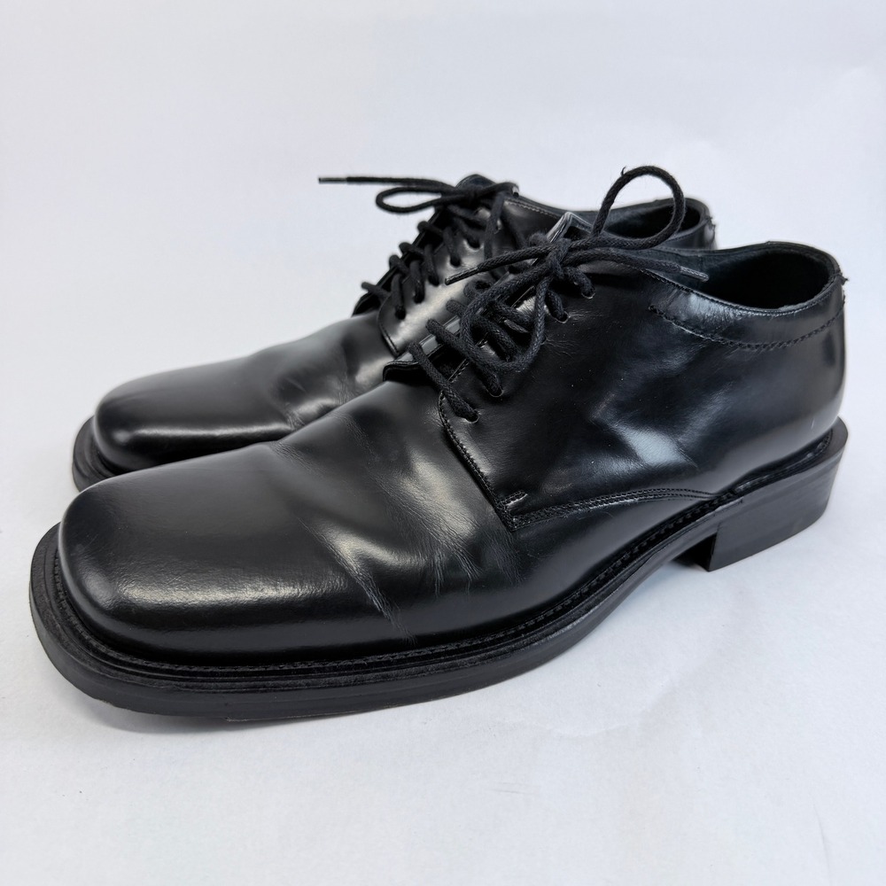 Bacco Bucci Mens Black Leather Square Toe Derby Shoes 9 Made in Italy